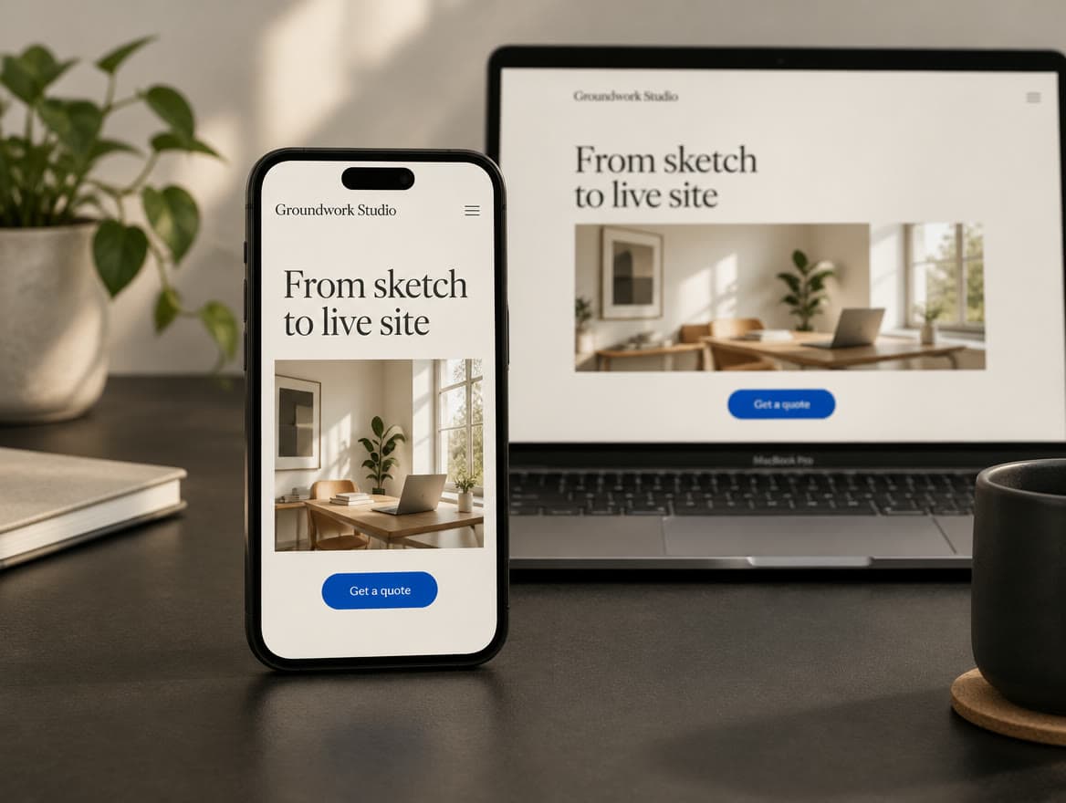 A finished website shown on a phone and a laptop
